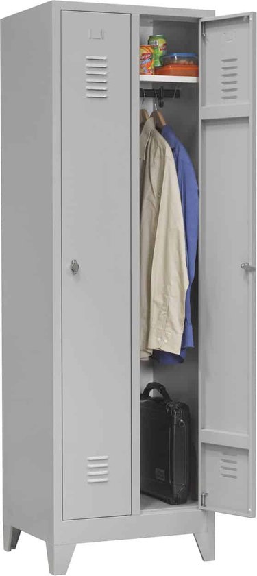 ABC Kantoormeubelen industriële locker garderobekast 2- delig deur blauw op de sokkel en opening voor hangoogsluiting (zonder hangslot geleverd)