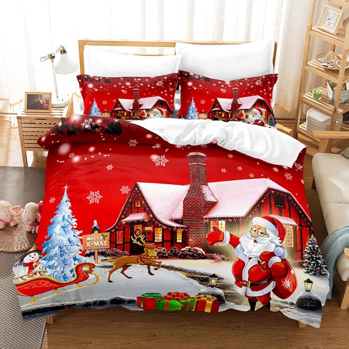 3D-kerstbeddengoedset, cartoon anime beddengoed en kussensloop 2/3 stuks AU240 * 270 groot beddengoed kopen vanaf een prijs van 15