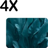 BWK Stevige Placemat - Groen - Blauwe Bladeren - Set van 4 Placemats - 40x30 cm - 1 mm dik Polystyreen - Afneembaar