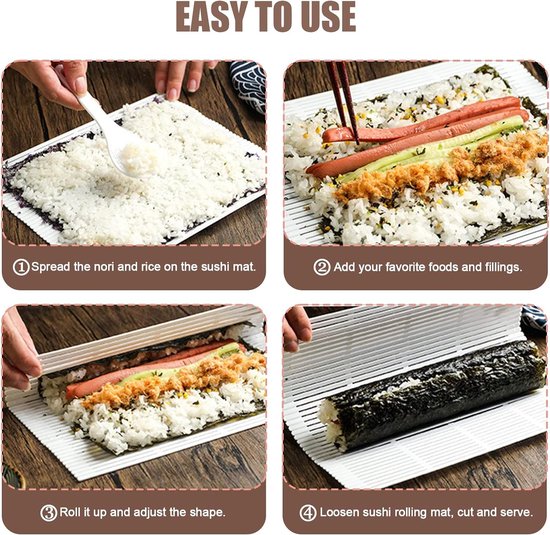 Lot de 4 tapis à sushi en plastique antiadhésif, kit de