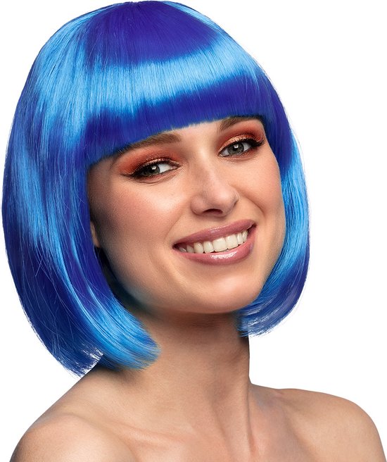 Boland - Pruik Cabaret blauw Blauw - Steil - Kort - Vrouwen - Can Can - Glitter and Glamour