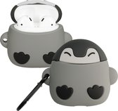 kwmobile Étui adapté aux Apple Airpods 1 & 2 - Housse en Siliconen pour écouteurs en gris / noir / blanc - Design Pingouin Empereur