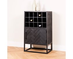 Wijnkast Yara | Zwart Mangohout 60x37x90 - kast - hout - wijnhouder