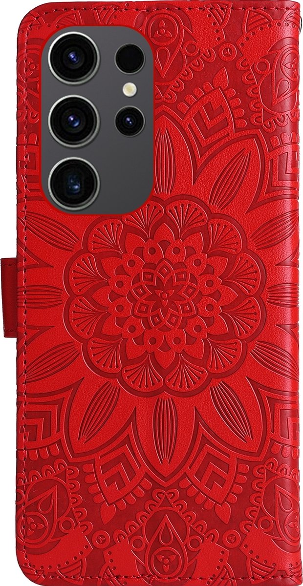 Mobigear Telefoonhoesje geschikt voor Samsung Galaxy S24 Ultra Hoesje | Mobigear Sunflower Bookcase Portemonnee | Pasjeshouder voor 3 Pasjes | Telefoonhoesje voor Pinpas / OV Kaart / Rijbewijs - Rood