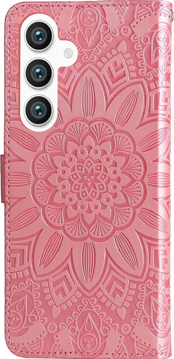 Mobigear Telefoonhoesje geschikt voor Samsung Galaxy S24 Hoesje | Mobigear Sunflower Bookcase Portemonnee | Pasjeshouder voor 3 Pasjes | Telefoonhoesje voor Pinpas / OV Kaart / Rijbewijs - Roségoud