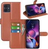 Motorola Moto G54 Hoesje - MobyDefend Kunstleren Wallet Book Case (Sluiting Voorkant) - Bruin - GSM Hoesje - Telefoonhoesje Geschikt Voor Motorola Moto G54