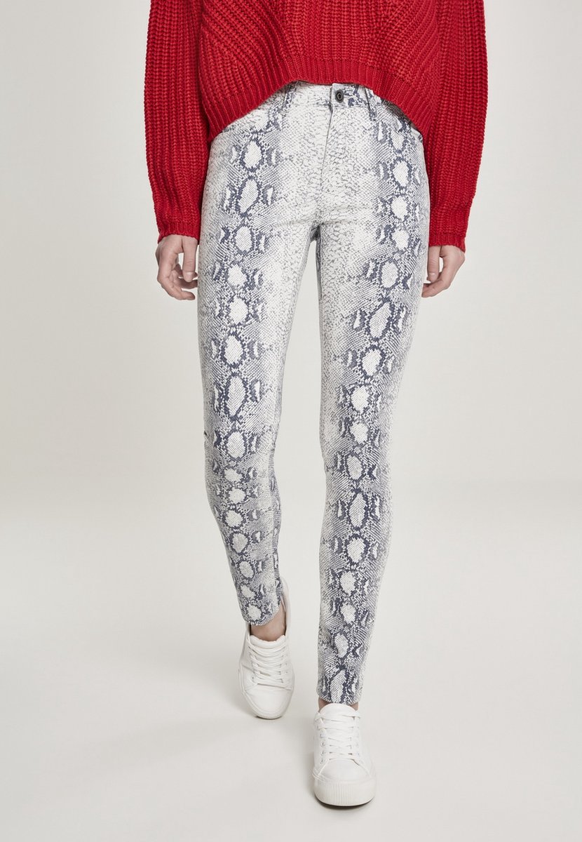 Urban Classics Ladies Snake Stretch Twill Skinny Pants Dames Stoffen broek gebroken M Grijs
