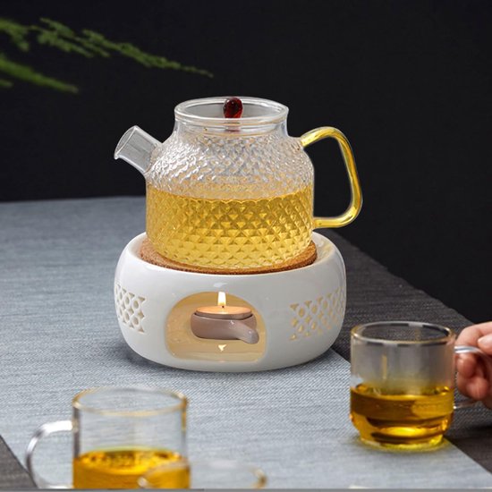 Stoofje voor theepot, koffiewarmer van geanodiseerd aluminium en hout