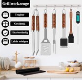 Set d'accessoires pour barbecue - Outils - 26 pièces - Acier inoxydable - BBQ - Comprend un thermomètre à viande et un étui de rangement