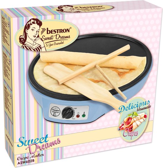 Bestron Pannenkoekenmaker - ASW602B - 1000W - Crêpemaker - 30cm - Blauw - Incl houten stapel en verdeler - 5 jaar garantie — afbeelding 5