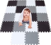 Puzzelmat, speelmat, schuimrubber, puzzel, kindertapijt, vloer, puzzel, kruipen, speelmat, voor babykinderen, veilig te gebruiken, zwart-wit-grijs, 18 stuks