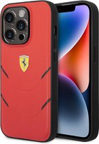 Ferrari PU Leather Case Hot Stamp Lignes Contrastées iPhone 14 Pro - Rouge