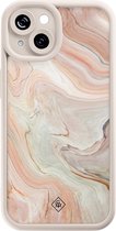 Casimoda® hoesje - Geschikt voor iPhone 14 - Marmer Waves - Effen telefoonhoesje met lensbescherming - TPU - Backcover - Bruin/beige