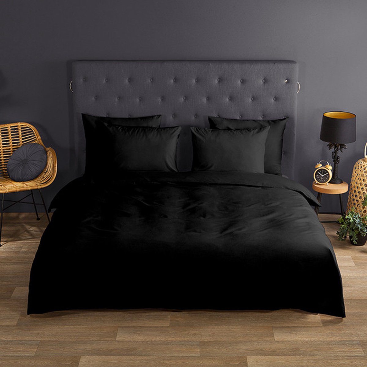 Zavelo Effen Dekbedovertrek Zwart - Lits-jumeaux (240 x 200/220 cm) - 100% katoen - Super Zacht - Kleurvast