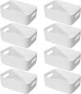 8 stuks witte opbergdoos, kunststof opbergmand met handgrepen, 30 x 20 x 12 cm keukenkast organizer box, manden opbergbox kunststof doos voor badkamer, keuken, eetkamer