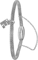 Lucardi Dames Armband mesh letter E met kristal - Staal - Armband - Cadeau - 19 cm - Zilverkleurig