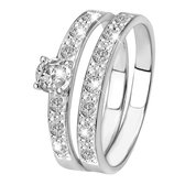 Lucardi Dames Dubbele ring met zirkonia - Ring - Cadeau - Echt Zilver - Zilverkleurig