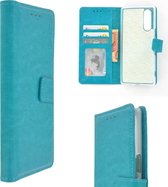 Sony Xperia 5 hoesje - Bookcase - Portemonnee Hoes Echt leer Wallet case Turquoise