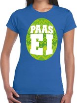 Paasei t-shirt blauw met groen ei voor dames XS