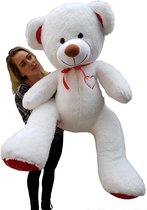 Grote teddebeer / knuffelbeer 160cm - Zachte pluche - Wit en rood-b