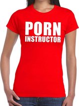 Porn instructor tekst t-shirt rood dames XS