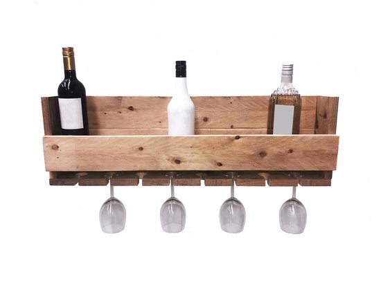 Vintage wijnfleshouder en wijnglas ophangrek – Gemaakt van duurzaam pallet  hout | bol.com