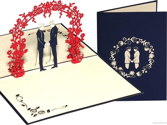 Popcards popupkaarten Trouwkaart Trouwen LHBTI Bruidspaar (man-man) Huwelijk pop-up kaart 3D wenskaart