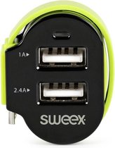 Sweex - Sweex CH-023BL Autolader 3-uitgangen 6 A 2x Usb / Micro-usb Zwart/groen - 30 Dagen Niet Goed Geld Terug