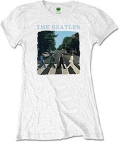 The Beatles - Abbey Road And Logo Dames T-shirt - L - Wit