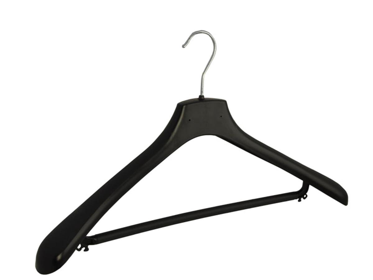 De Kledinghanger Gigant - 10 x Mantelhanger / kostuumhanger kunststof zwart met schouderverbreding en broeklat, 48 cm