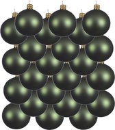 24x Donkergroene glazen kerstballen 6 cm - Mat/matte - Kerstboomversiering donkergroen