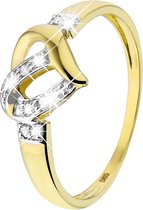 Lucardi Dames Ring hart 9 diamanten 0,05ct - Ring - Cadeau - 14 Karaat Goud - Geelgoud