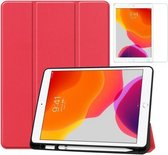 Tablet hoes geschikt voor Ipad 10.2 Inch 2019 / 2020 / 2021 - Tri-Fold Book Case met Apple Pencil houder + Screenprotector - Rood