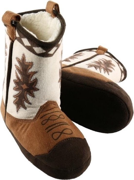 Pantoufles bottes cowboy marron pour enfants - Pantoufles western - Pantoufles cowboy pour garçons / filles 26-30