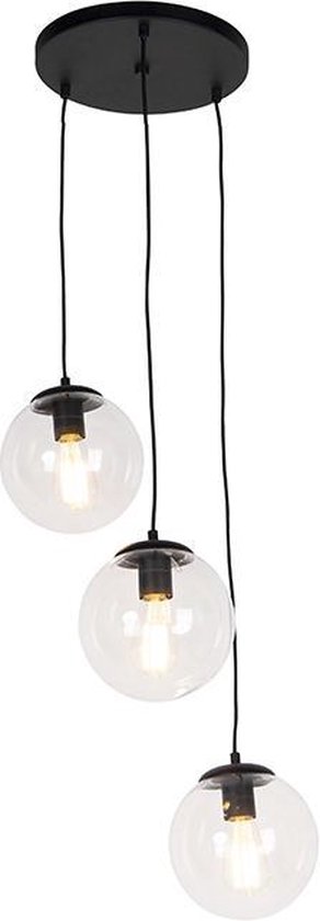 QAZQA pallon - Art Deco Hanglamp - 3 lichts - Ø 450 mm - Transparant - Woonkamer | Slaapkamer