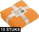 15x Fleece dekens/plaids oranje 130 x 170 cm - Woondeken - Fleecedekens