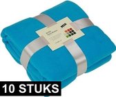 10x Fleece dekens/plaids turquoise 130 x 170 cm - Woondeken - Fleecedekens