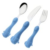 EME Ping Baby-kinderbestek - Set mes, vork en lepel (blauw)
