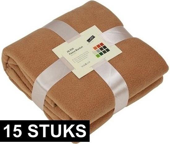 15x Fleece dekens/plaids camel 130 x 170 cm -  Woondeken - Fleecedekens