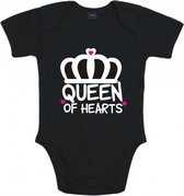 Rompertjes baby met tekst - Queen of hearts - Romper zwart - Maat 74/80