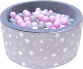 Ballenbak - stevige ballenbad - sterrenpatroon -90 x 40 cm - 400 ballen Ø 7 cm - roze, wit, grijs