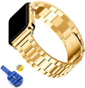 Metalen Armband Voor Apple Watch Series 1/2/3/4/5 42/44 MM Horloge Band Strap - iWatch Schakel Polsband RVS - Inclusief Inkortset - Goud Kleurig