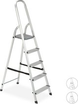 Relaxdays huishoudtrap - aluminium - trapladder - keukentrap - ladder - inklapbaar - 5 tredes