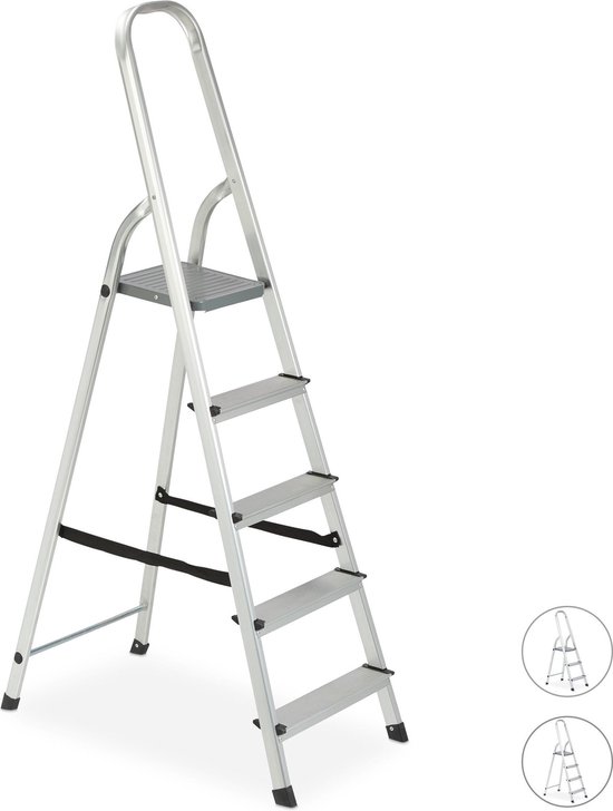 wees onder de indruk Onderzoek kruising Relaxdays huishoudtrap - aluminium - trapladder - keukentrap - ladder -  inklapbaar - 5... | bol.com