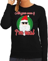 Foute Kersttrui / sweater - Ask your mom I am real - zwart voor dames - kerstkleding / kerst outfit 2XL (44)