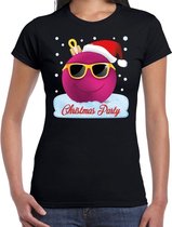 Fout t-shirt zwart Chirstmas party - roze coole / stoere kerstbal voor dames - kerstkleding / christmas outfit S