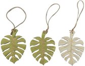 Decoratiehangers - Wooden Leaf Hanger 10cm 3pc Taupe/green