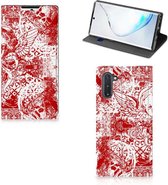 Geschikt voor Samsung Galaxy Note 10 Mobiel BookCase Angel Skull Red