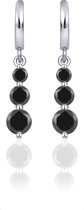 Jewels Inc. - Oorbellen - Oorringen met Hanger gezet met Zwarte Zirkonia - 17mm x 5mm - 10mm∅  - Gerhodineerd Zilver 925