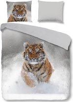 Good Morning Snow Tiger - Flanel - Dekbedovertrek - Lits-jumeaux - 240x200/220 cm - Grijs
